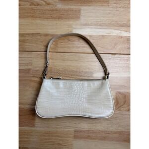 JW PEI Eva Shoulder Bag Cream Ivory Croc Embossed Vegan Leather Baguette Bag